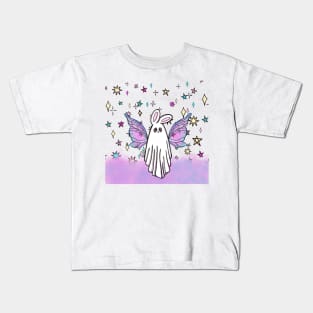 Ghost Bunny Fairy in Cotton Candy Clouds & Star Confetti Kids T-Shirt